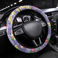 Hawaiian Leis Steering Wheel Cover Kakau Tattoos and Palaka Pastel Purple Color LT03 Universal Fit Purple - Polynesian Pride