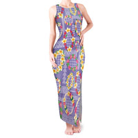 Hawaiian Leis Tank Maxi Dress Kakau Tattoos and Palaka Pastel Purple Color LT03 Women Purple - Polynesian Pride
