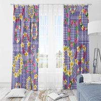 Hawaiian Leis Window Curtain Kakau Tattoos and Palaka Pastel Purple Color LT03 - Polynesian Pride