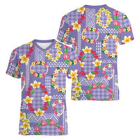 Hawaiian Leis Women V-Neck T-Shirt Kakau Tattoos and Palaka Pastel Purple Color LT03 - Polynesian Pride