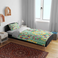 Hawaiian Leis Bedding Set Kakau Tattoos and Palaka Pastel Green Color LT03 - Polynesian Pride