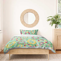 Hawaiian Leis Bedding Set Kakau Tattoos and Palaka Pastel Green Color LT03 - Polynesian Pride