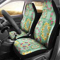 Hawaiian Leis Car Seat Cover Kakau Tattoos and Palaka Pastel Green Color LT03 - Polynesian Pride