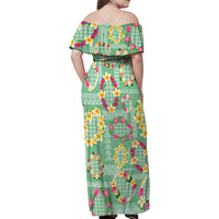 Hawaiian Leis Family Matching Off Shoulder Maxi Dress and Hawaiian Shirt Kakau Tattoos and Palaka Pastel Green Color LT03 - Polynesian Pride