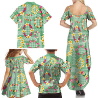 Hawaiian Leis Family Matching Summer Maxi Dress and Hawaiian Shirt Kakau Tattoos and Palaka Pastel Green Color LT03 - Polynesian Pride