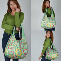 Hawaiian Leis Grocery Bag Kakau Tattoos and Palaka Pastel Green Color LT03 - Polynesian Pride