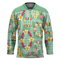 Hawaiian Leis Hockey Jersey Kakau Tattoos and Palaka Pastel Green Color LT03 Unisex Green - Polynesian Pride