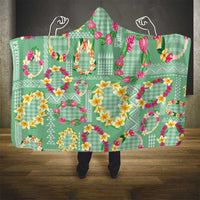 Hawaiian Leis Hooded Blanket Kakau Tattoos and Palaka Pastel Green Color LT03 - Polynesian Pride