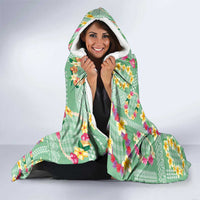 Hawaiian Leis Hooded Blanket Kakau Tattoos and Palaka Pastel Green Color LT03 - Polynesian Pride