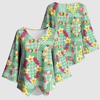 Hawaiian Leis Kimono Sleeve Blouse Kakau Tattoos and Palaka Pastel Green Color LT03 - Polynesian Pride