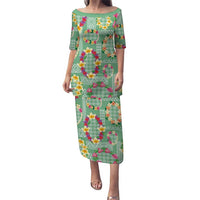 Hawaiian Leis Puletasi Kakau Tattoos and Palaka Pastel Green Color LT03 Long Dress Green - Polynesian Pride