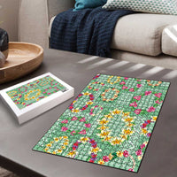 Hawaiian Leis Puzzle Kakau Tattoos and Palaka Pastel Green Color LT03 - Polynesian Pride
