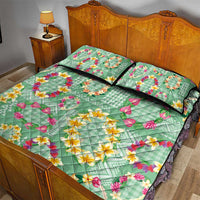 Hawaiian Leis Quilt Bed Set Kakau Tattoos and Palaka Pastel Green Color LT03 - Polynesian Pride
