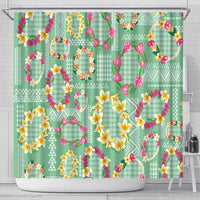 Hawaiian Leis Shower Curtain Kakau Tattoos and Palaka Pastel Green Color LT03 - Polynesian Pride