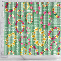 Hawaiian Leis Shower Curtain Kakau Tattoos and Palaka Pastel Green Color LT03 - Polynesian Pride