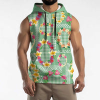 Hawaiian Leis Sleeveless Hoodie Kakau Tattoos and Palaka Pastel Green Color LT03 - Polynesian Pride