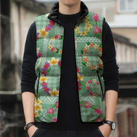 Hawaiian Leis Sleeveless Puffer Jacket Kakau Tattoos and Palaka Pastel Green Color LT03 - Polynesian Pride