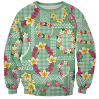 Hawaiian Leis Sweatshirt Kakau Tattoos and Palaka Pastel Green Color LT03 Unisex Green - Polynesian Pride