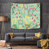 Hawaiian Leis Tapestry Kakau Tattoos and Palaka Pastel Green Color LT03 Green - Polynesian Pride