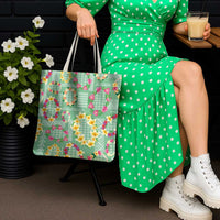 Hawaiian Leis Tote Bag Kakau Tattoos and Palaka Pastel Green Color LT03 - Polynesian Pride