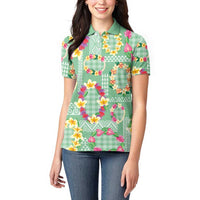 Hawaiian Leis Women Polo Shirt Kakau Tattoos and Palaka Pastel Green Color LT03 - Polynesian Pride