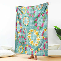 Hawaiian Leis Blanket Kakau Tattoos and Palaka Pastel Teal Color