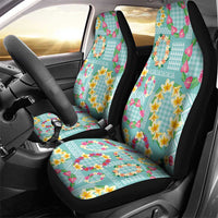 Hawaiian Leis Car Seat Cover Kakau Tattoos and Palaka Pastel Teal Color LT03 - Polynesian Pride