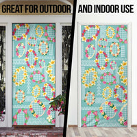 Hawaiian Leis Door Cover Kakau Tattoos and Palaka Pastel Teal Color