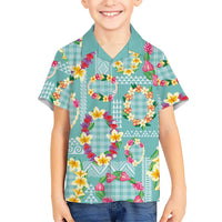 Hawaiian Leis Family Matching Short Sleeve Bodycon Dress and Hawaiian Shirt Kakau Tattoos and Palaka Pastel Teal Color LT03 Son's Shirt Teal - Polynesian Pride