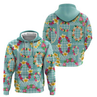 Hawaiian Leis Hoodie Kakau Tattoos and Palaka Pastel Teal Color LT03 - Polynesian Pride