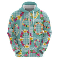 Hawaiian Leis Hoodie Kakau Tattoos and Palaka Pastel Teal Color LT03 - Polynesian Pride