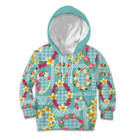 Hawaiian Leis Kid Hoodie Kakau Tattoos and Palaka Pastel Teal Color LT03 Hoodie Teal - Polynesian Pride