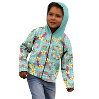 Hawaiian Leis Kid Hoodie Kakau Tattoos and Palaka Pastel Teal Color LT03 - Polynesian Pride