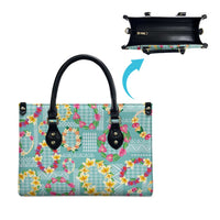 Hawaiian Leis Leather Bag Kakau Tattoos and Palaka Pastel Teal Color