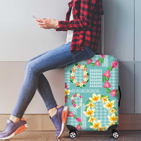 Hawaiian Leis Luggage Cover Kakau Tattoos and Palaka Pastel Teal Color LT03 - Polynesian Pride