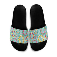 Hawaiian Leis Slide Sandals Kakau Tattoos and Palaka Pastel Teal Color