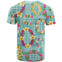 Hawaiian Leis T Shirt Kakau Tattoos and Palaka Pastel Teal Color LT03 - Polynesian Pride