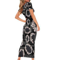 Hawaiian Leis Family Matching Short Sleeve Bodycon Dress and Hawaiian Shirt Kakau Tattoos and Palaka Pastel Grayscale LT03 - Polynesian Pride
