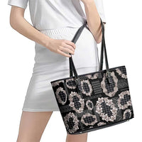 Hawaiian Leis Leather Tote Bag Kakau Tattoos and Palaka Pastel Grayscale LT03 - Polynesian Pride