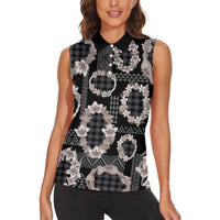 Hawaiian Leis Women Sleeveless Polo Shirt Kakau Tattoos and Palaka Pastel Grayscale LT03 - Polynesian Pride