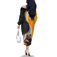 New Zealand and Australia Rugby Family Matching Off The Shoulder Long Sleeve Dress and Hawaiian Shirt Koala and Maori Warrior Together