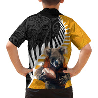 New Zealand and Australia Rugby Family Matching Puletasi and Hawaiian Shirt Koala and Maori Warrior Together LT03 - Polynesian Pride