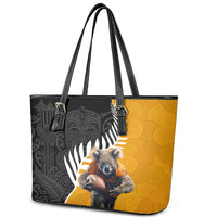 New Zealand and Australia Rugby Leather Tote Bag Koala and Maori Warrior Together LT03 - Polynesian Pride