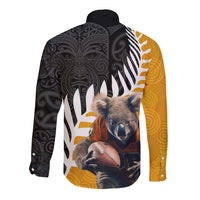 New Zealand and Australia Rugby Long Sleeve Button Shirt Koala and Maori Warrior Together LT03 - Polynesian Pride