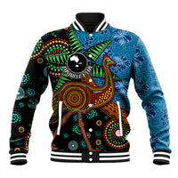 Fiji and Australia Baseball Jacket Palm Tree and Abogirinal Emu LT03 Unisex Blue - Polynesian Pride