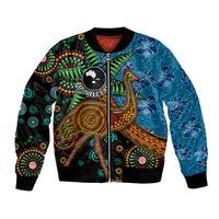Fiji and Australia Bomber Jacket Palm Tree and Abogirinal Emu LT03 Unisex Blue - Polynesian Pride