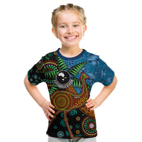 Fiji and Australia Kid T Shirt Palm Tree and Abogirinal Emu LT03 Blue - Polynesian Pride
