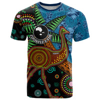 Fiji and Australia T Shirt Palm Tree and Abogirinal Emu LT03 Blue - Polynesian Pride
