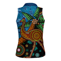 Fiji and Australia Women Sleeveless Polo Shirt Palm Tree and Abogirinal Emu