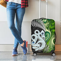 New Zealand Koru Natural Luggage Cover Manaia and Silver Fern Maori Pattern